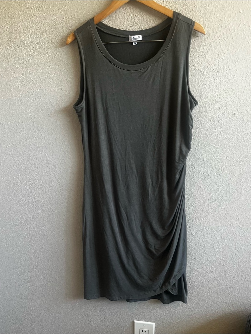 AVLN Olive Green Rayon-Spandex Sleeveless Dress